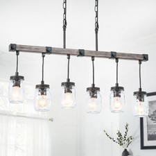 Farmhouse Kitchen Island Lighting, Mason Jar Chandelier, 6-Light Linear Rusti...