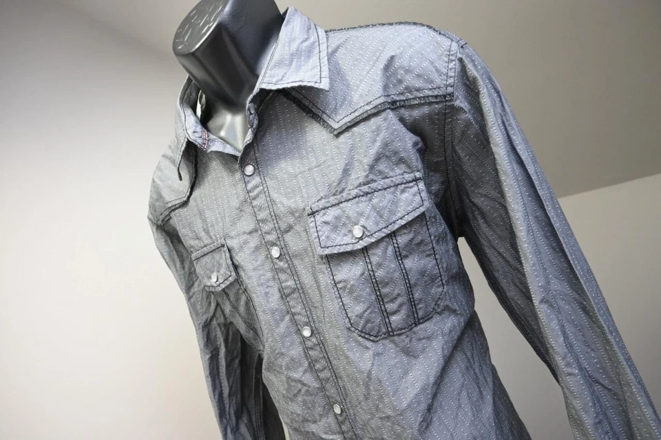 Camisa BKE Hebilla Perla Occidental A Presiones Estándar Gris Manga Larga Para Hombres Talla XL NUEVA CON ETIQUETAS Foto 2 de 4