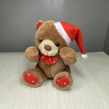 Vintage Christmas Santa Hat Teddy Bear PBC International Stuffed Animal 7” Bow