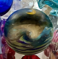 1982 LS121642 Lundberg Studios Iridescent Art Glass 🌙 Moon And Waves art glass 