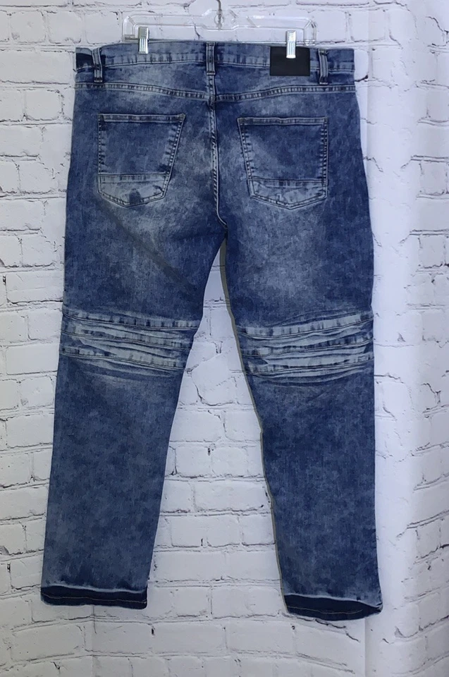 Marc Ecko Jeans Mens 38x32 Cut and Sew Acid Wash Streetwear Blue Denim - Image 2 of 4