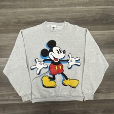 Vintage Disney Mickey Mouse Sweatshirt Mens Large Gray Graphic Fleece 90s USA