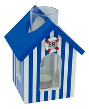 Cabine de plage avec bougies à chauffe-plat Bougeoir en bois/verre 13 x 11 cm