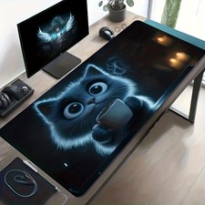 2D Gaming Mouse Pad Cute Cat Holding Coffee Design Desk Mat for PC Office Esport