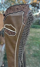 Western Chinks Leather Tooled Chaps Premium Hand-Tooled Western Leather