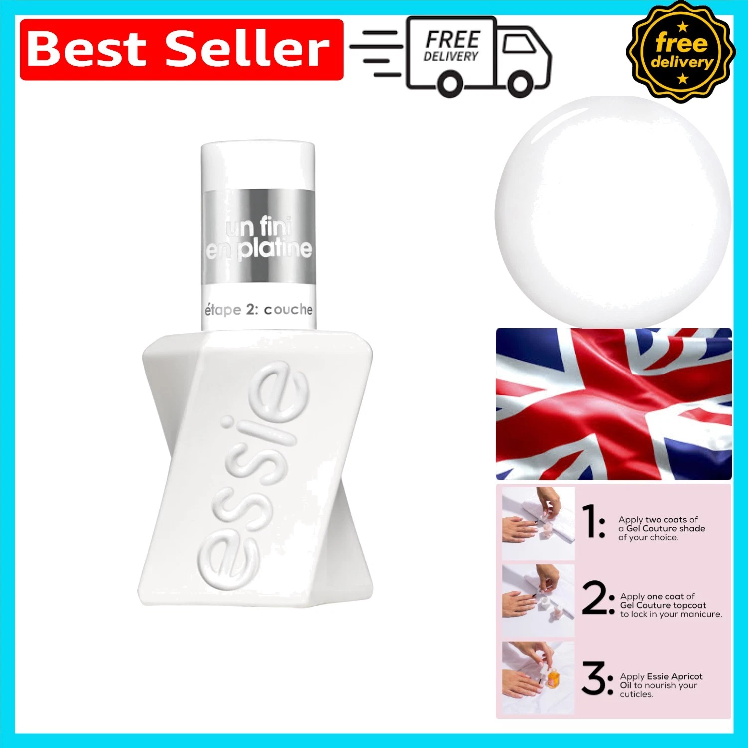 Top Coat Gel Couture Clear Nail Polish, 13.5ml - Quick Dry, Chip Resistant Shine