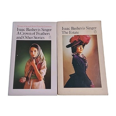2x Isaac Bashevis Singer Vintage Paperback Book Lot Crown Feathers Estate