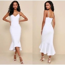 Lulus Stun Like Me White Bodycon Trumpet Hem Midi Dress Size M