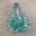 Vtg Fenton Aquamarine Hat Ruffled Basket Small 3.5” Marked Bottom