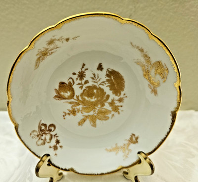 Vintage Barat Limoges France Gold Floral Scalloped Porcelain Bowl 5.5'' Wide Dish