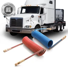 Pair Trailer Brake Coil Coiled Air Line Hose 15' Red & Blue SAE 1/2" Fittings