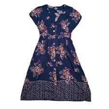Vestido Angie Mediano Azul Marino Floral Boho Maxi Solero Rayón Botón Frontal Profundo V