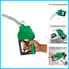 3/4" NPT Automatic Fuel Nozzle - Fast, Efficient 9-16 GPM Flow & Convenient Hook
