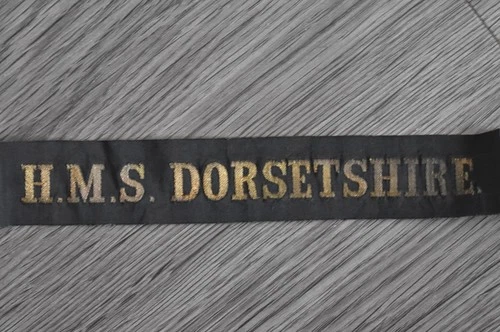 H.M.S. Dorsetshire. County Class Heavy Cruiser WW2 Royal Navy Cap Tally