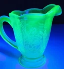 Vintage Northwood Cherub Green Depression Glass Creamer Pitcher Uranium UV Glow