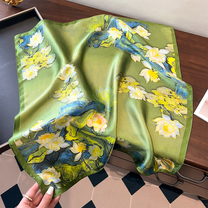 100% Mulberry Silk Scarf Women Square Head Square Necktie Hairband Print 53cm“