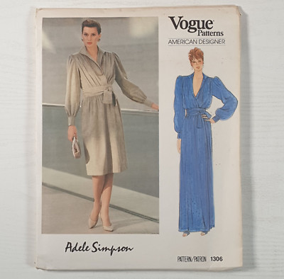 Vogue amerikanischer Designer ADELE SIMPSON Muster 1306 UC FF Wickelkleid Größe 12