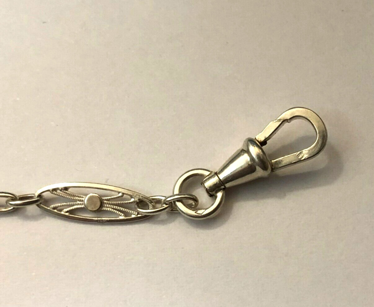 old solid silver openwork pocket watch chain 34 c… - image 5