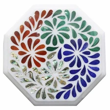 Octagon Marble Coffee Table Top Semi Precious Gemstone Inlay Work Balcony Table