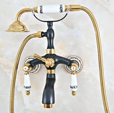 Wall Mount Black Gold Brass Clawfoot Bathtub Faucet Handheld Shower Mixer Tap