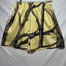 Bravest Studios Tree Branch Mesh Shorts Size MED Yellow Brown Forest Camo Print