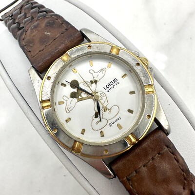 Vintage Disney Mickey Mouse Lorus Quartz Watch Black Braided Leather‎ Band Gold Disney Mickey Mouse Watch Lorus Men Women Gold Mickey Dial  main image 3