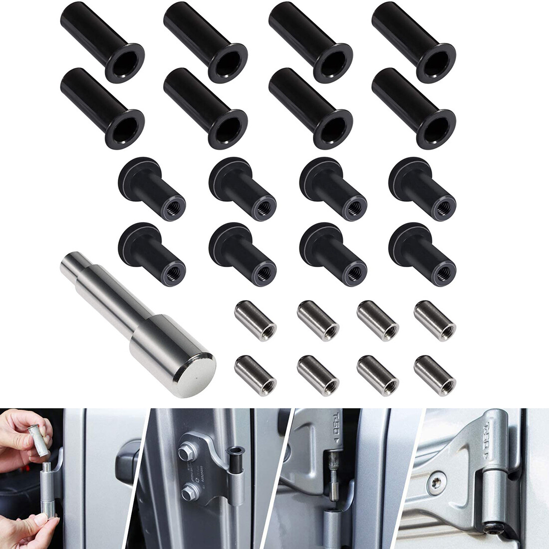 Savadicar Door Hinge Pin Guides Stainless Steel Hinges Bolts For 2007-2022 Jeep Wrangler JK JL & Gladiator JT 2/4-Door ( 8 Pcs - View #12