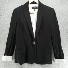 MNG Suit Blazer Jacket Womens M Solid Black Soft Long Sleeve One Cool Button