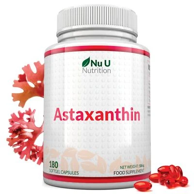 NU U NUTRITION Astaxanthin 12mg – 180 Softgels | High Strength Natural Antioxidant | UK Made