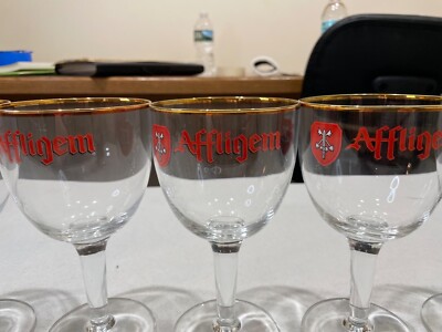 AFFLIGEM STEMMED CHALICE GOLD RIM BEER GLASS