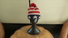 Unisex Patriotic Beanie Hat Pom Pom Blue/Red/White Acrylic Size - One Size