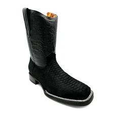 Men’s Embossed Python Snake Print Leather Boot, Full Side Zipper Square Toe