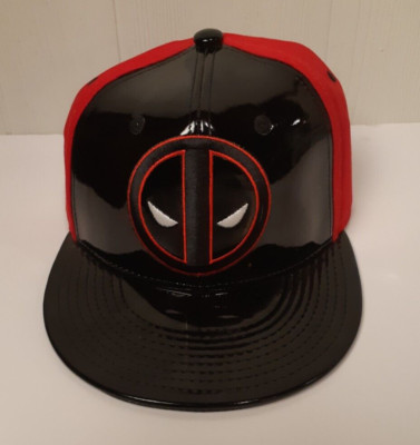 Marvel Dead Pool Snap Back Hat Black Patent Visor & Front Panel New With Tags
