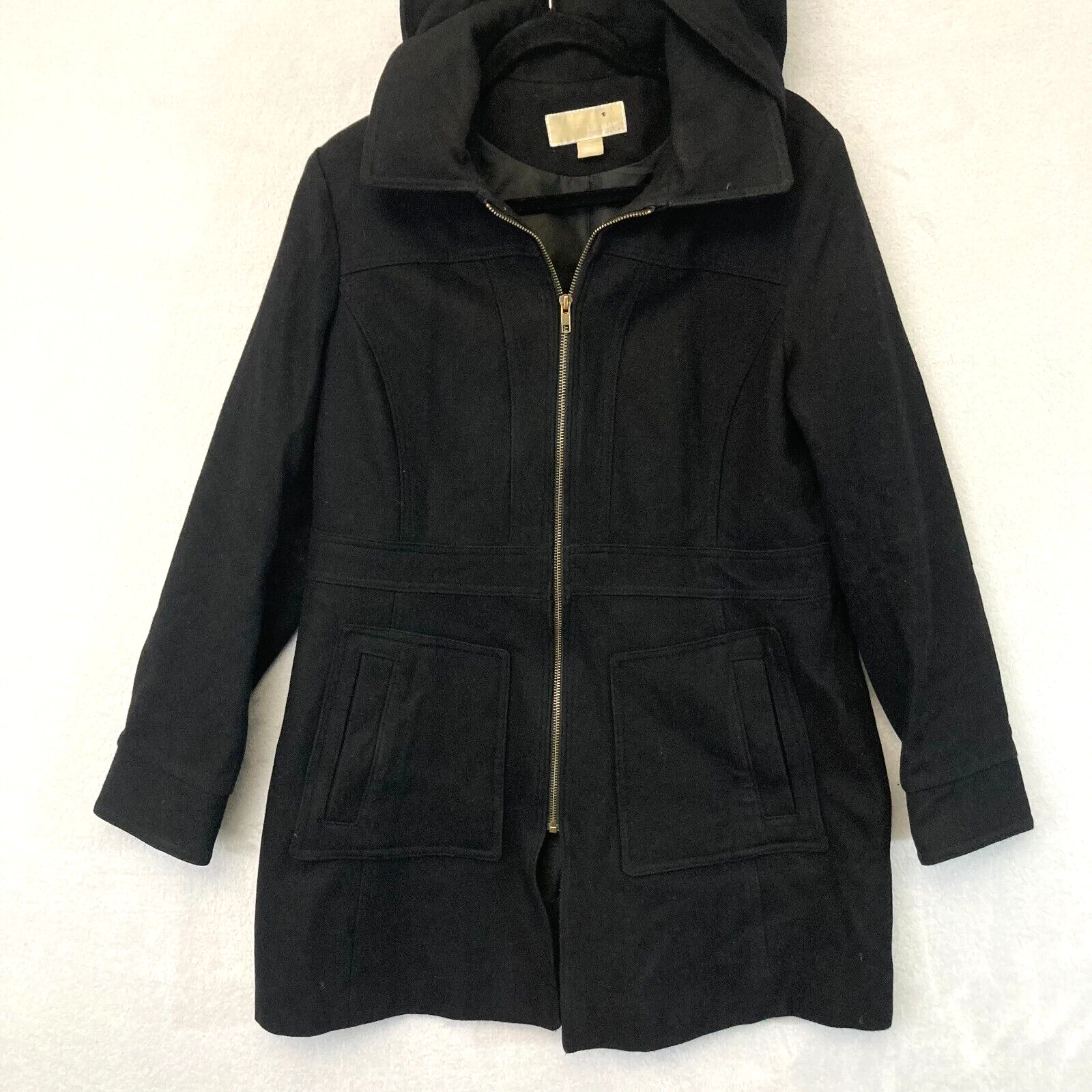 Cappotto donna Michael by Michael Kors lana nero grande L giacca zip pesante caldo