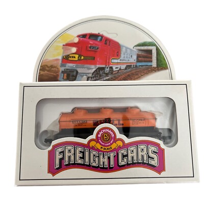 BACHMANN N SCALE SHELL TANK CAR Oil FRIEGHT ORANGE THREE DOME FUEL CAR 70150