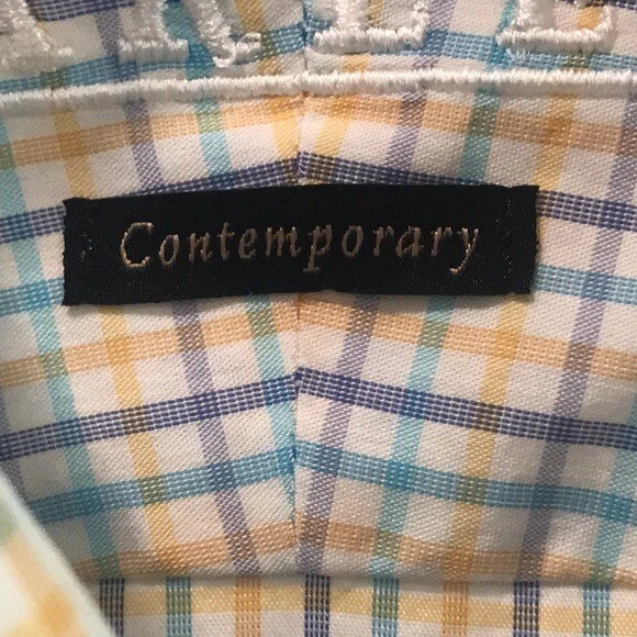 Camisa de vestir Harleys para hombre 18,5 larga azul a cuadros manga larga negocios botones preppy Foto 3 de 4