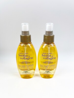 TWO OGX Biotin & Collagen Weightless Oil Mist Thick & Full 4 oz