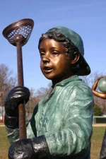 BRONZE LACROSSE LAX SCULPTURE LIFESIZE BOY 56" ARTIST PROOF OF 3PC STATUE PARK 