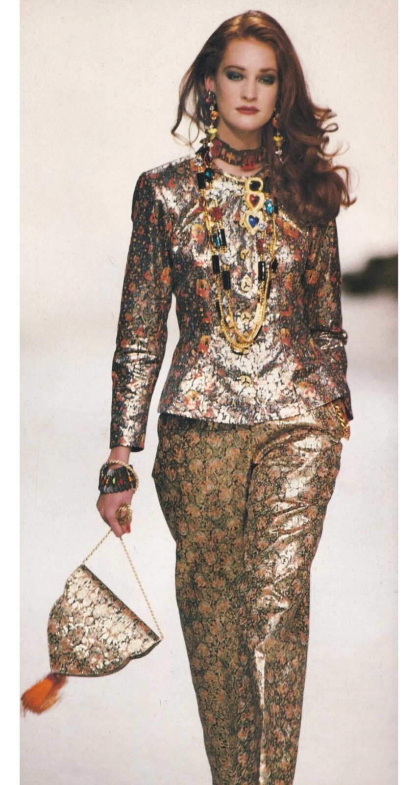 RARA PASSERELLA Yves Saint Laurent 1991 92 F W Runway Stampa Orientale Metallico