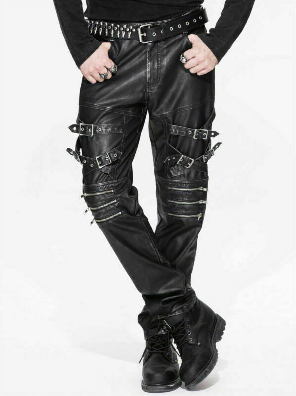 New Fashion Rock Men Pu Leather Pants punk Goth Trousers Steampunk Casual  Army | eBay