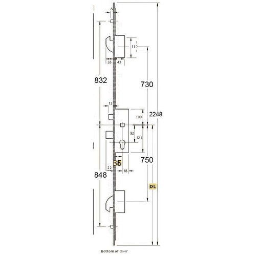 Boîtier De Serrure De Porte Era Saracen - Boîte à Gorges 35mm 92mm En Acier, Satiné, Universel
