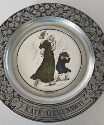 Vintage Wilton Armetal Pewter & Ceramic Kate Greenway Display Plate 1973