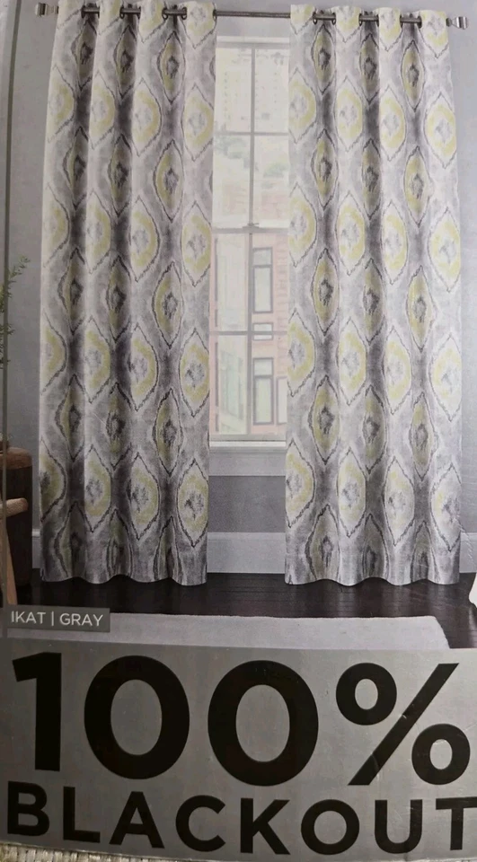 ECLIPSE Blackout AbsoluteZero Gray Gold Abstract Curtain One Panel 50x84 Thermal - Image 4 of 4