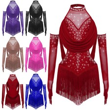Kids Girls Leotard Latin Outfit Tassel Dancewear Contemporary Costume Modern