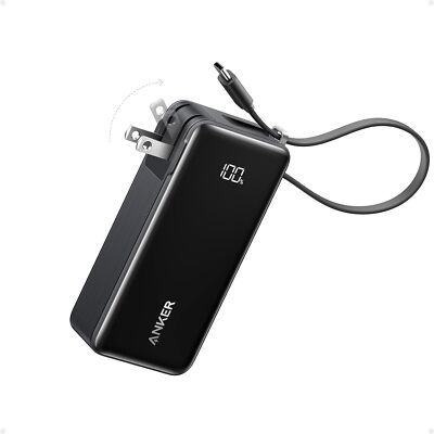 Anker 10000mAh Power Bank Built-in USB-C Cable 3-in-1 Wall Charger 30W Foldable