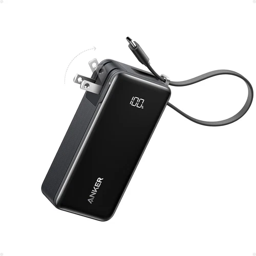 Anker 10000mAh Power Bank Built-in USB-C Cable 3-in-1 Wall Charger 30W Foldable
