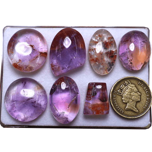 Rare 7 Pcs Natural Amethyst Quartz W/ Matrix 17mm-25mm Cabochon Gemstones Lot - Picture 1 of 12