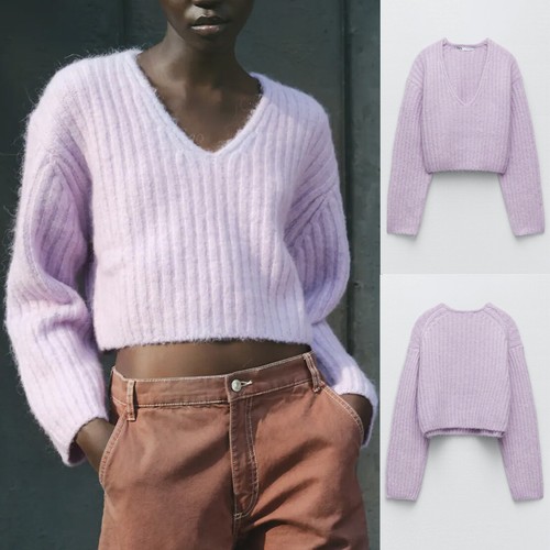 Zara Lilac Lavender Ribbed Cropped Knit 