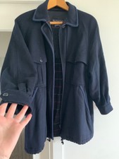 Vintage Burberry Wool & Alpaca Coat For Women Size 12-14 Navy. Made In England.