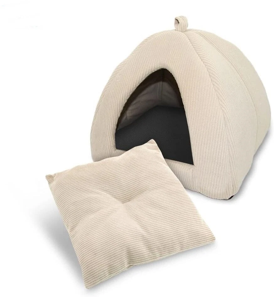 Tienda de campaña para mascotas cama suave para perros y gatos pana beige US NEW - Image 2 of 4